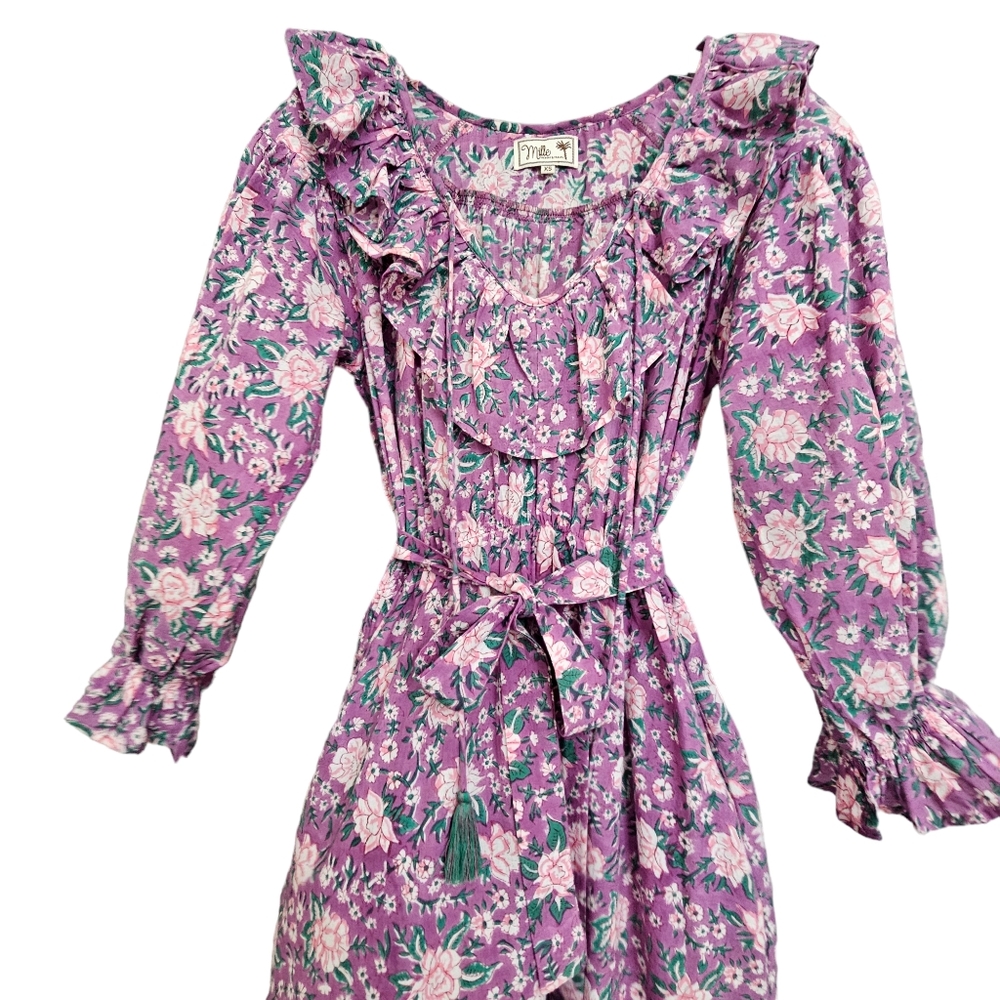 Nwot Mille Resort & Travel Lavender June Floral Longsleeve Ruffled Midi Dress - Picture 10 of 15